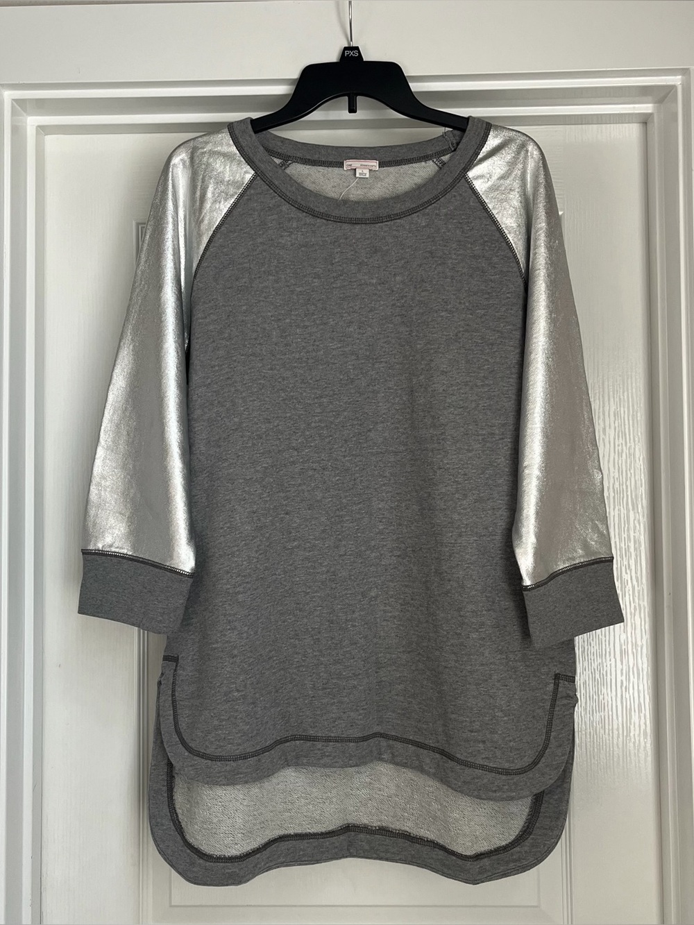 GAP Gray Tunic Sweatshirt with Silver Metallic Sleeves